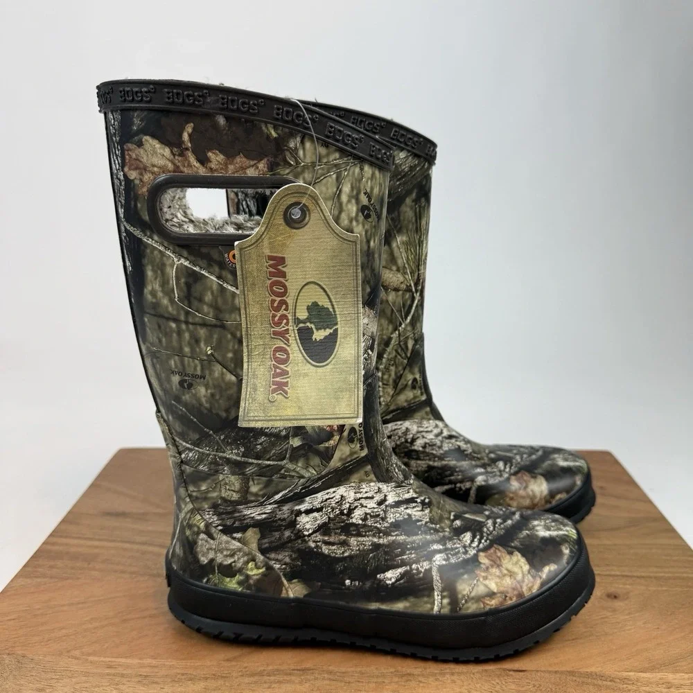 New NIB Big Kids Childrens Bogs Rainboot Plush Mossy Oak Waterproof Boots Sz 4 Y